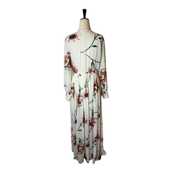 Fashion Nova Ivory‎ And Pink Floral Print The Moment I Knew Maxi Dress Size S - Picture 3 of 13
